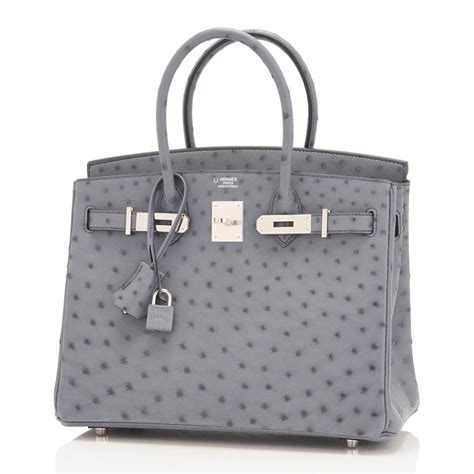 hermes birkin ostrich gris agate|HERMES Ostrich Birkin 30 Gris Agate .